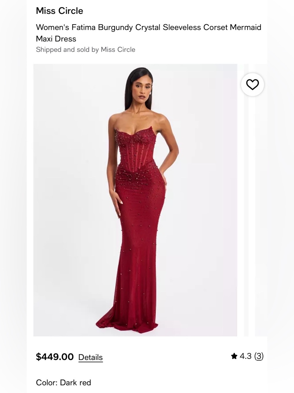 Miss Circle Fatima Crystal Corset Mermaid Maxi Dress – Burgundy ❤️
